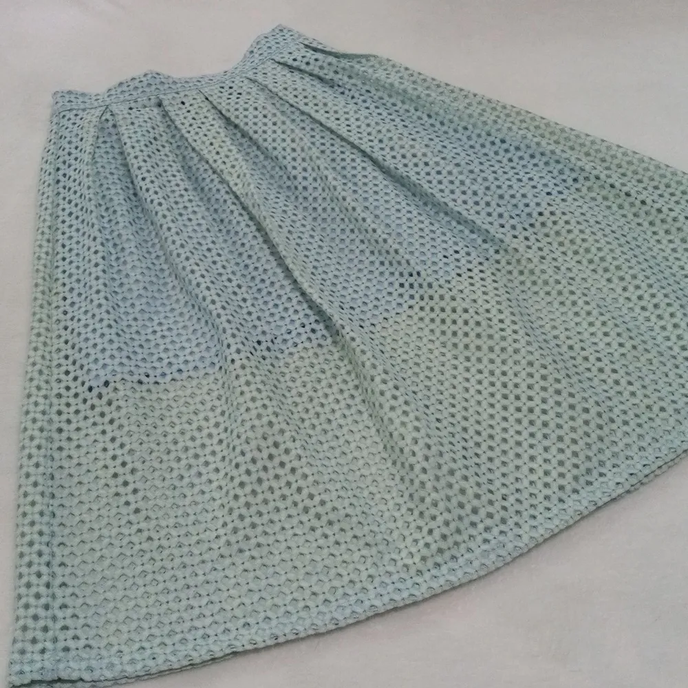 Asilio Revolve Lemonade Lake Embroidered Eyelet A-line Midi Skirt in Sea Mist - Image 4