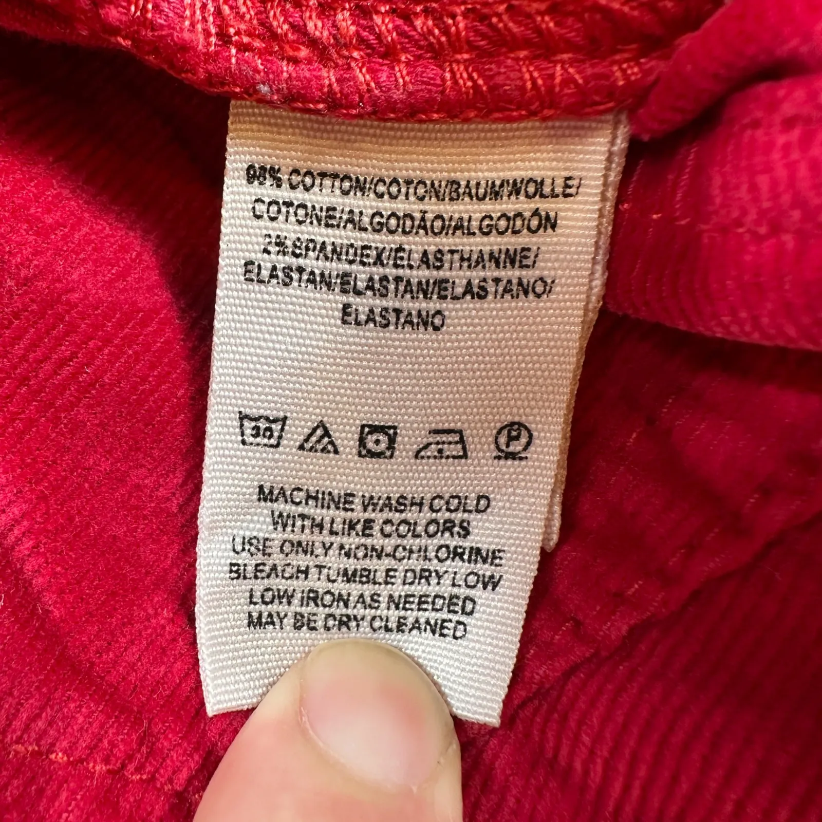 Free People Jeans 27 Red Corduroy Button Fly Skinny Frayed Hem Mid Rise - Image 6