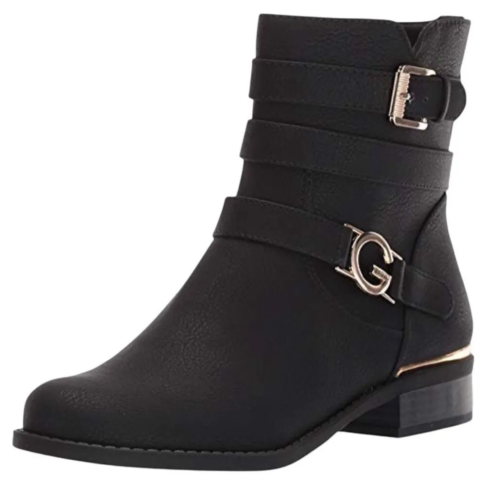 G By Guess Harlin Black Motorcycle Ankle Boots Strappy Buckle Edgy Size 9.5 - Image 4