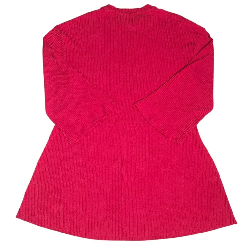 ASOS Red Ribbed A-line Sweater Dress Knee Length Holiday Party Size 10 - Image 2