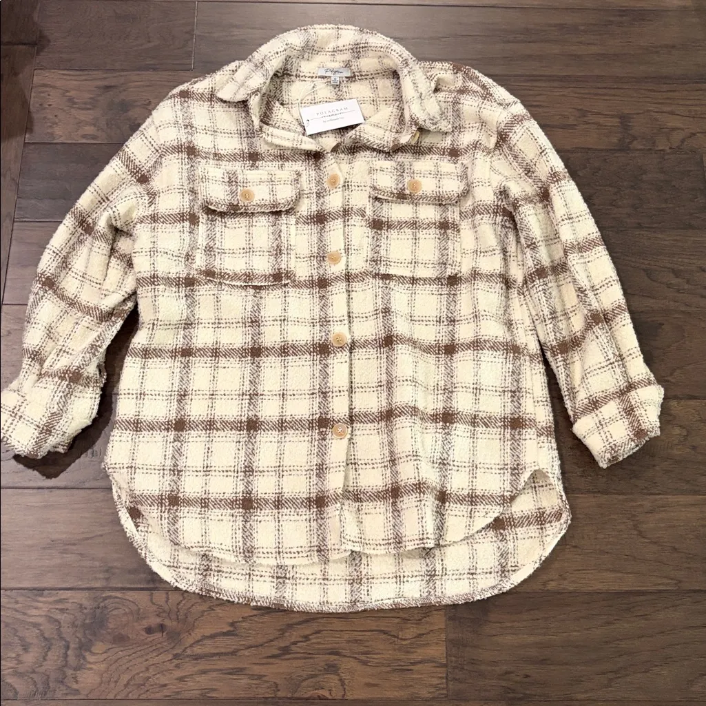 New With Tags Polagram Neutral Plaid Shacket Sz M - Image 6