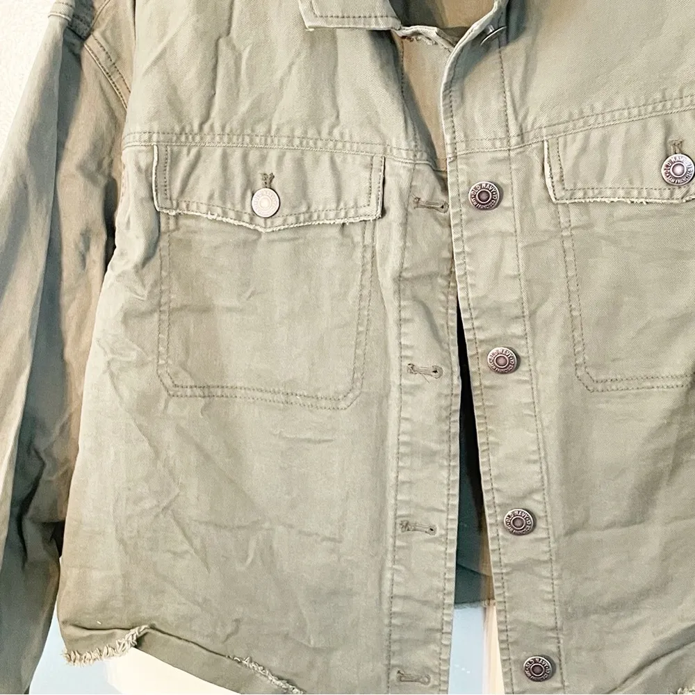 Old Navy Size Large Army Green Denim Jean Jacket Trucker Button Front Coat - Image 2
