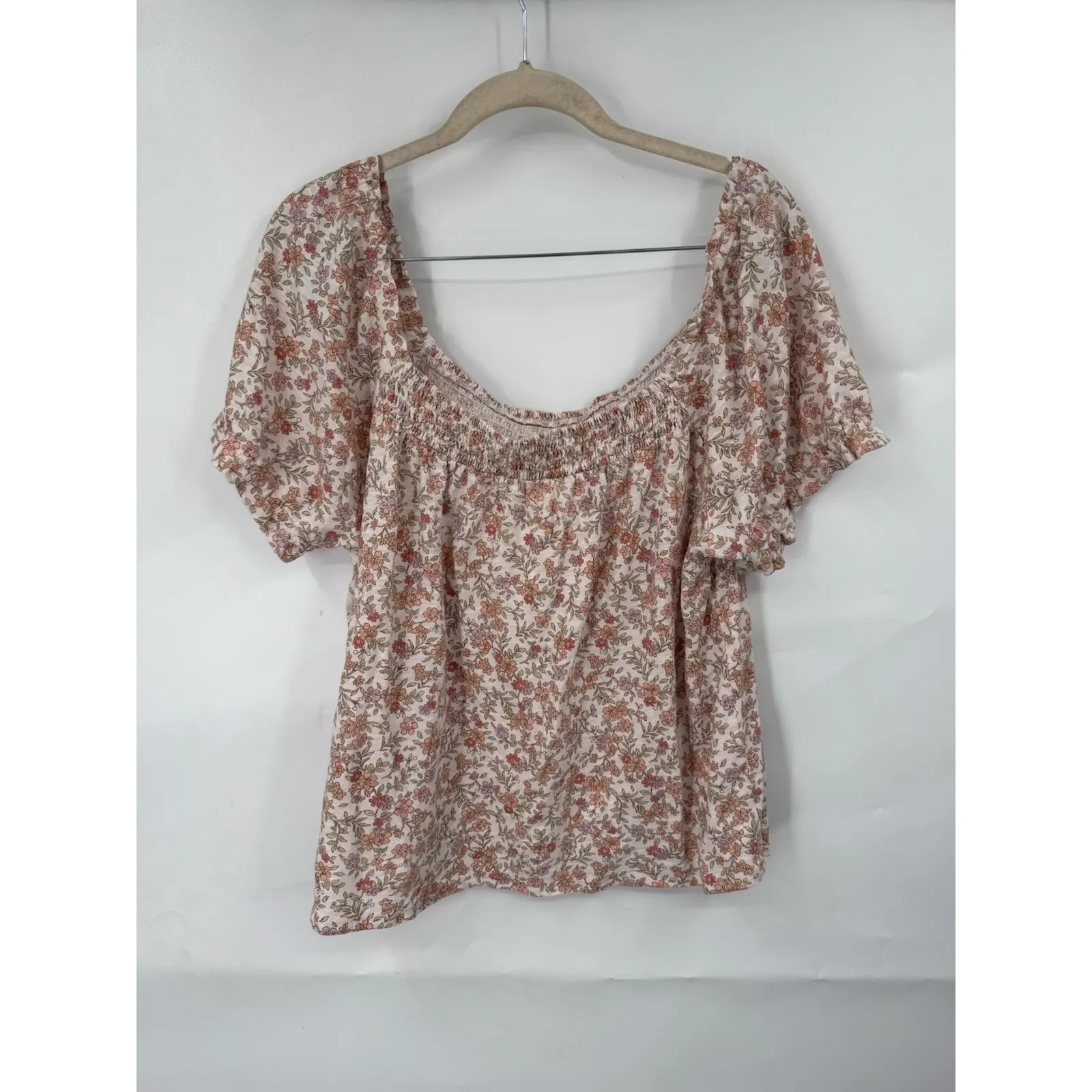 Lucky Brand Square Neck Floral Peasant Top Women Large Cream Prairie Fairy - Image 3