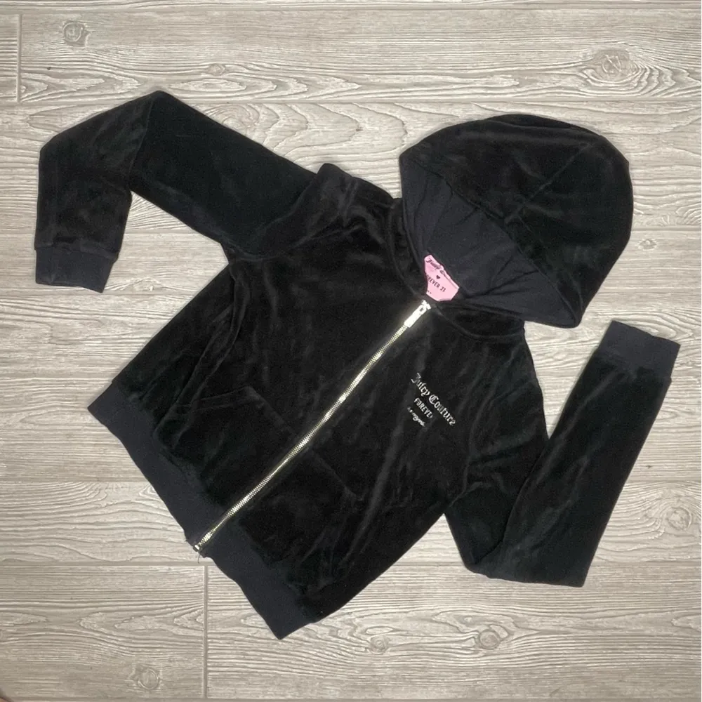 Juicy couture forever 21 black cropped velour track suit long sleeve sweater sm - Image 2