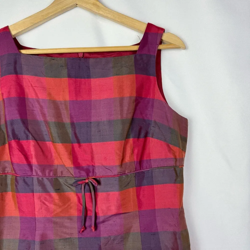Talbots Vintage Red & Purple Plaid Square Neck Shift Pencil Dress 4 - Image 3