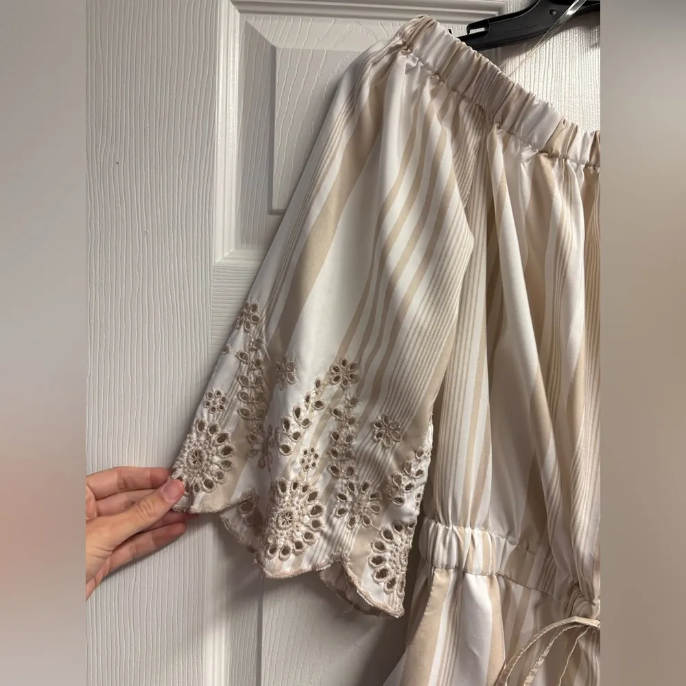 Style House Off The Shoulder Striped Dress w/ Eyelet Detail Size XL - Image 2