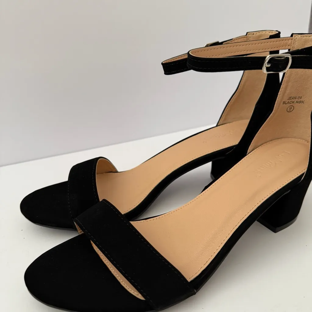 Lovmark Black Suede Ankle Strap Block Heel Velvet Women’s 9 Dress Classic Heels - Image 7