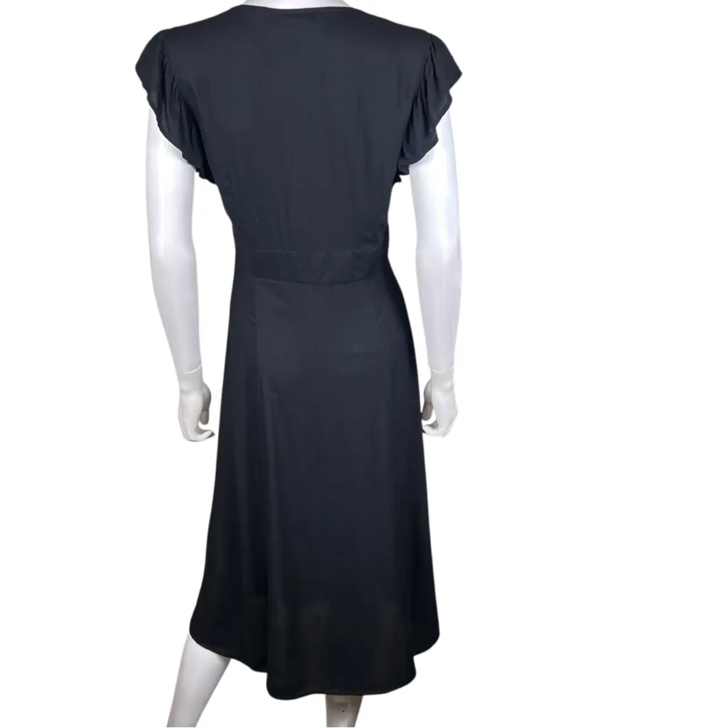 New Forever 21 Contemporary Deep Plunge V-Neck Black Midi Dress - Image 6