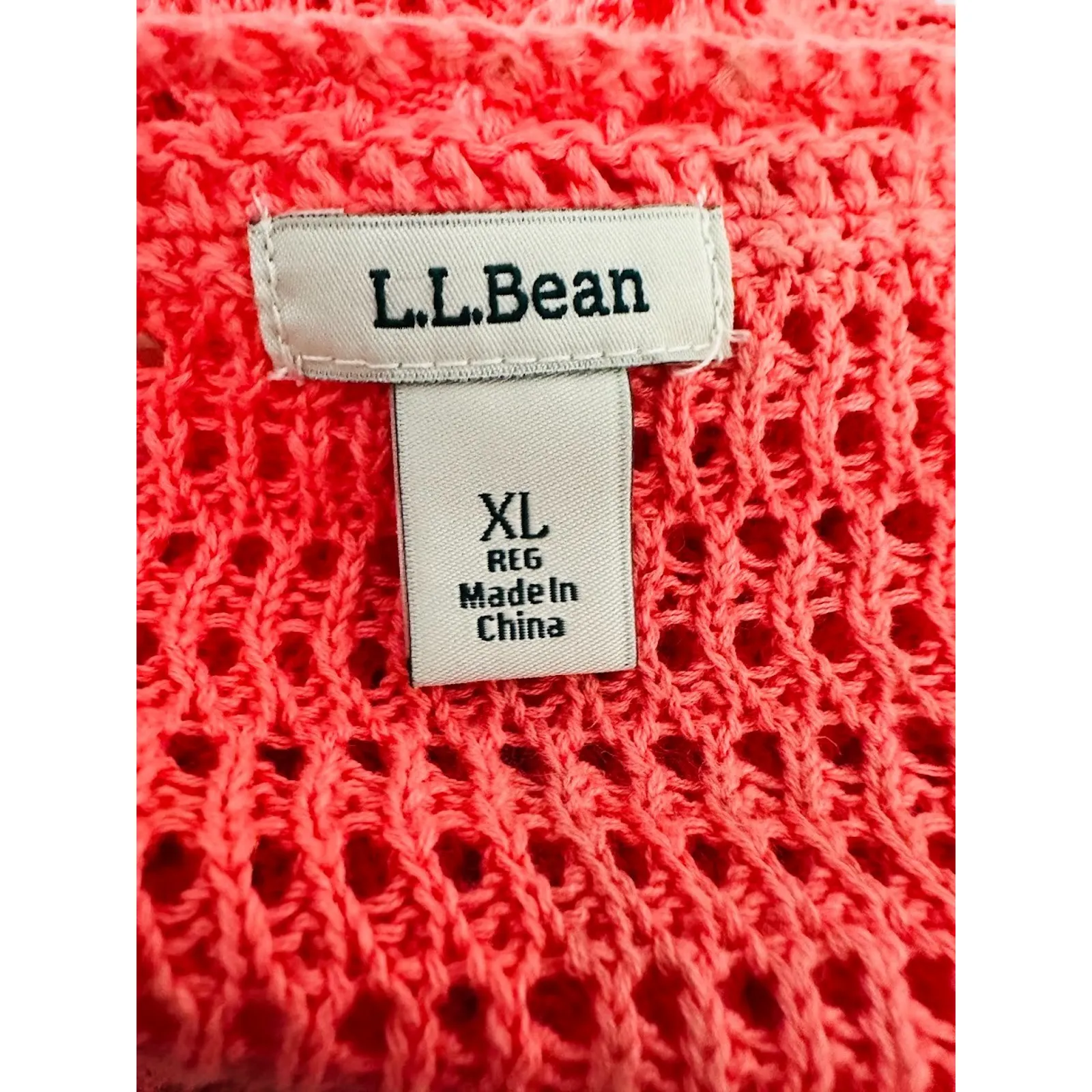 LL Bean Sweater Womens XL Pink Crochet Linen Blend Grandma Cottage Cardigan - Image 5