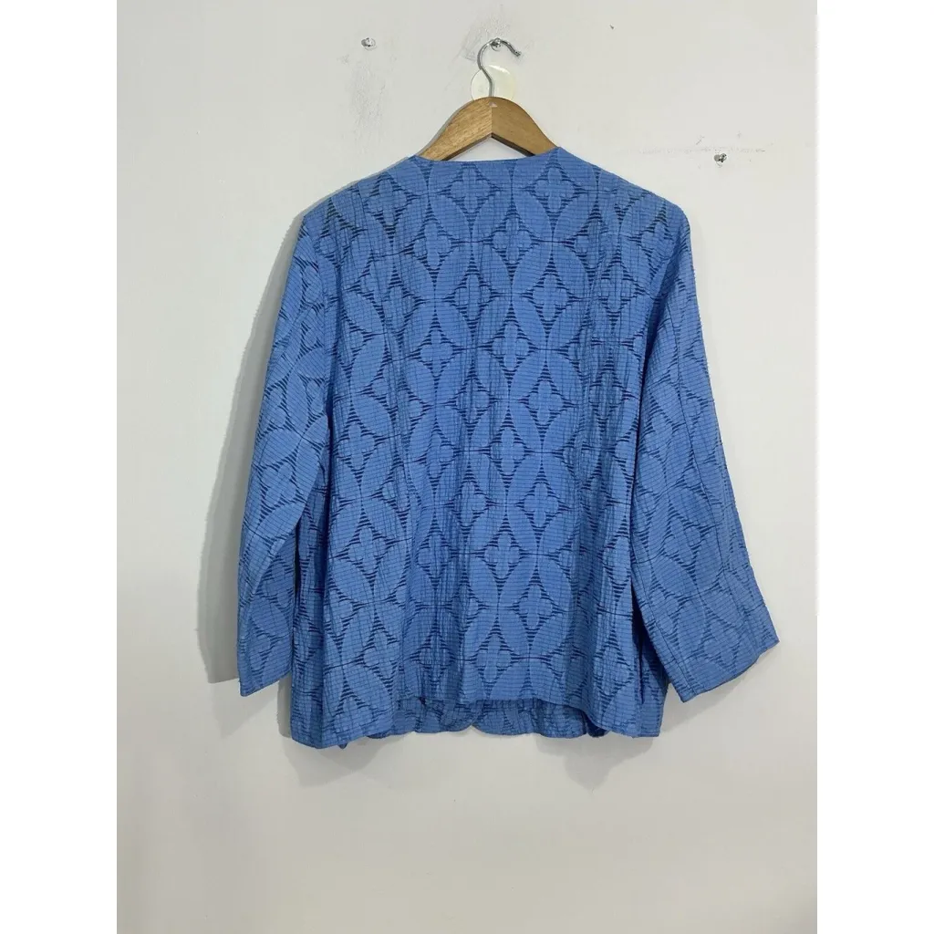 Womans Alfred Dunner 14 Blue Button Up 3/4 Sleeve Light Weight Shacket - Image 2