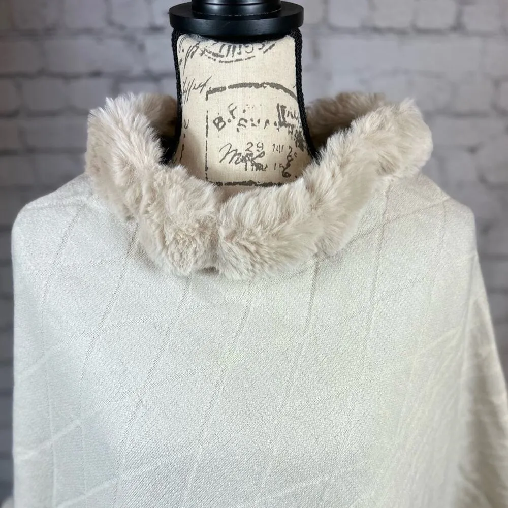 Elegant Faux Trim Fringe Poncho - Image 5