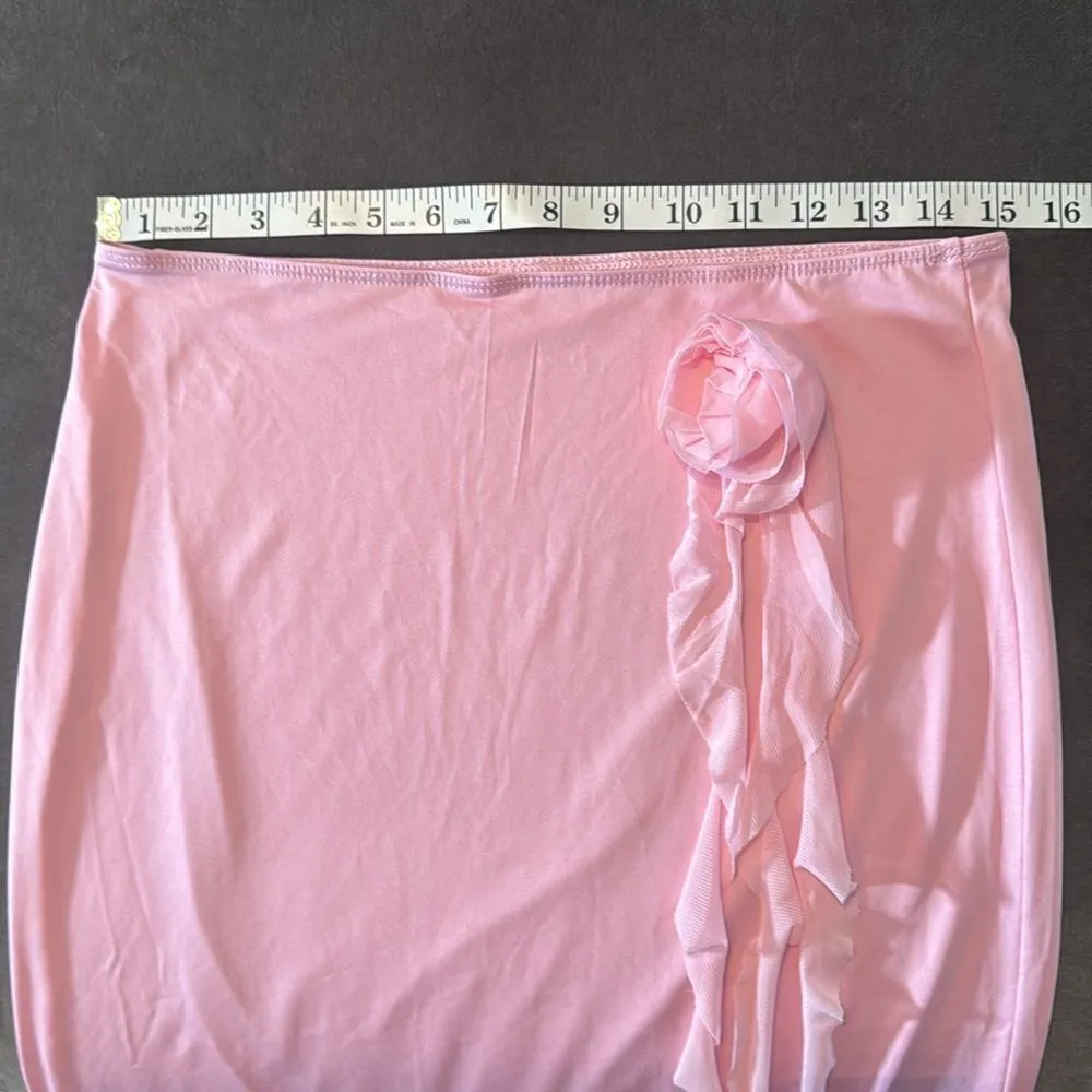 Pink 2 Piece Set Off the Shoulder Long Sleeve Crop Top & Skirt Size L NEW Size L - Image 11