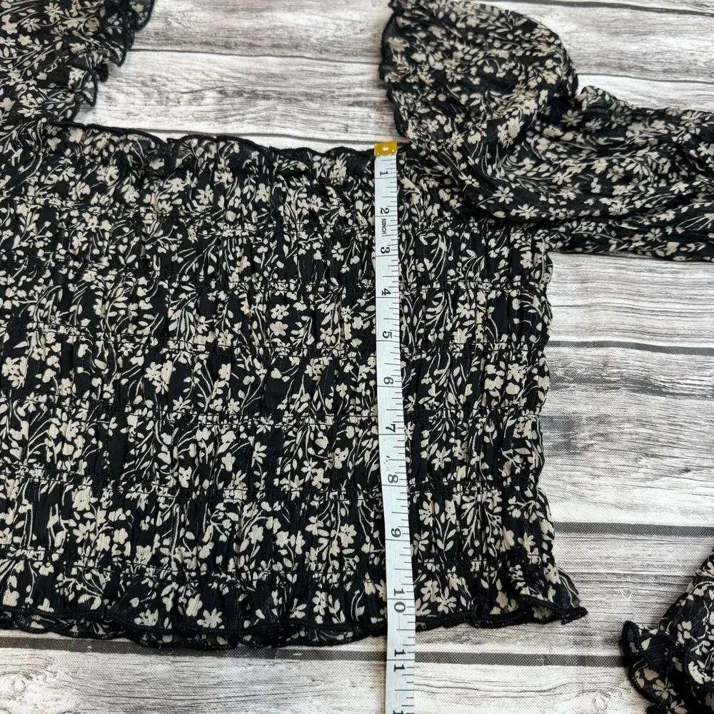 Socialite Women's Peasant Sleeve Blouse Top Black Tan Metallic Floral S SM M Med - Image 10