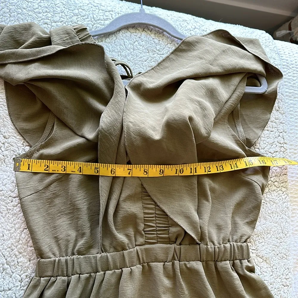 Simplee Women's Statement Sleeve Tiered Smocked Maxi Dress Green Cottagecore New - Image 13