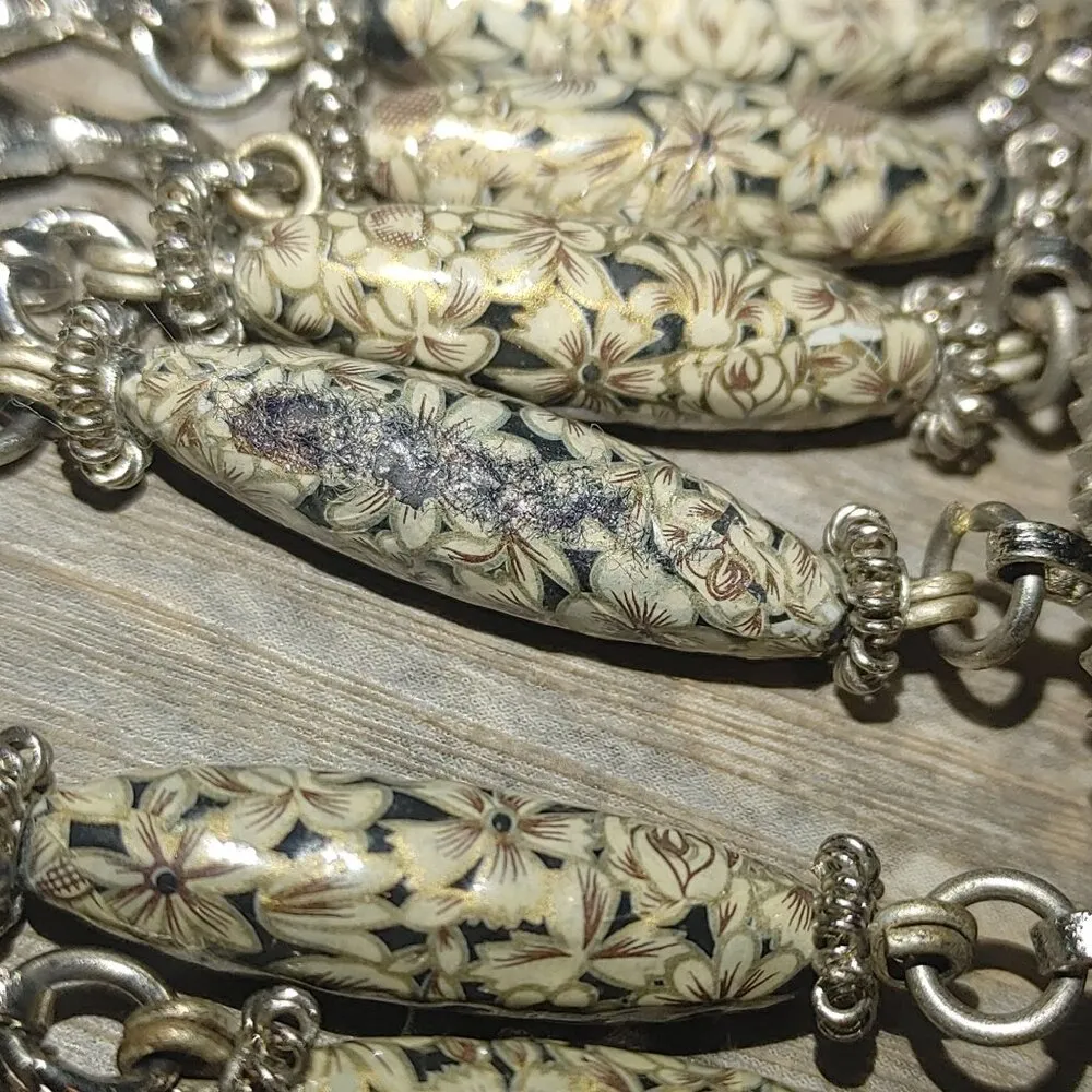 Vintage Floral Fish Motifs Silver Necklace With Intricate Design Chain Hook Clas - Image 7