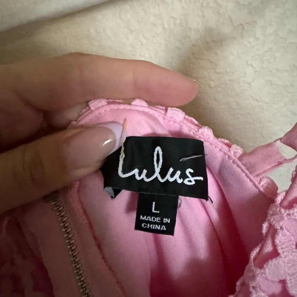 LULUS Kindhearted Lace Sleeveless Mini Dress Sz Large Bubble Gum‎ Pink NEW - Image 5