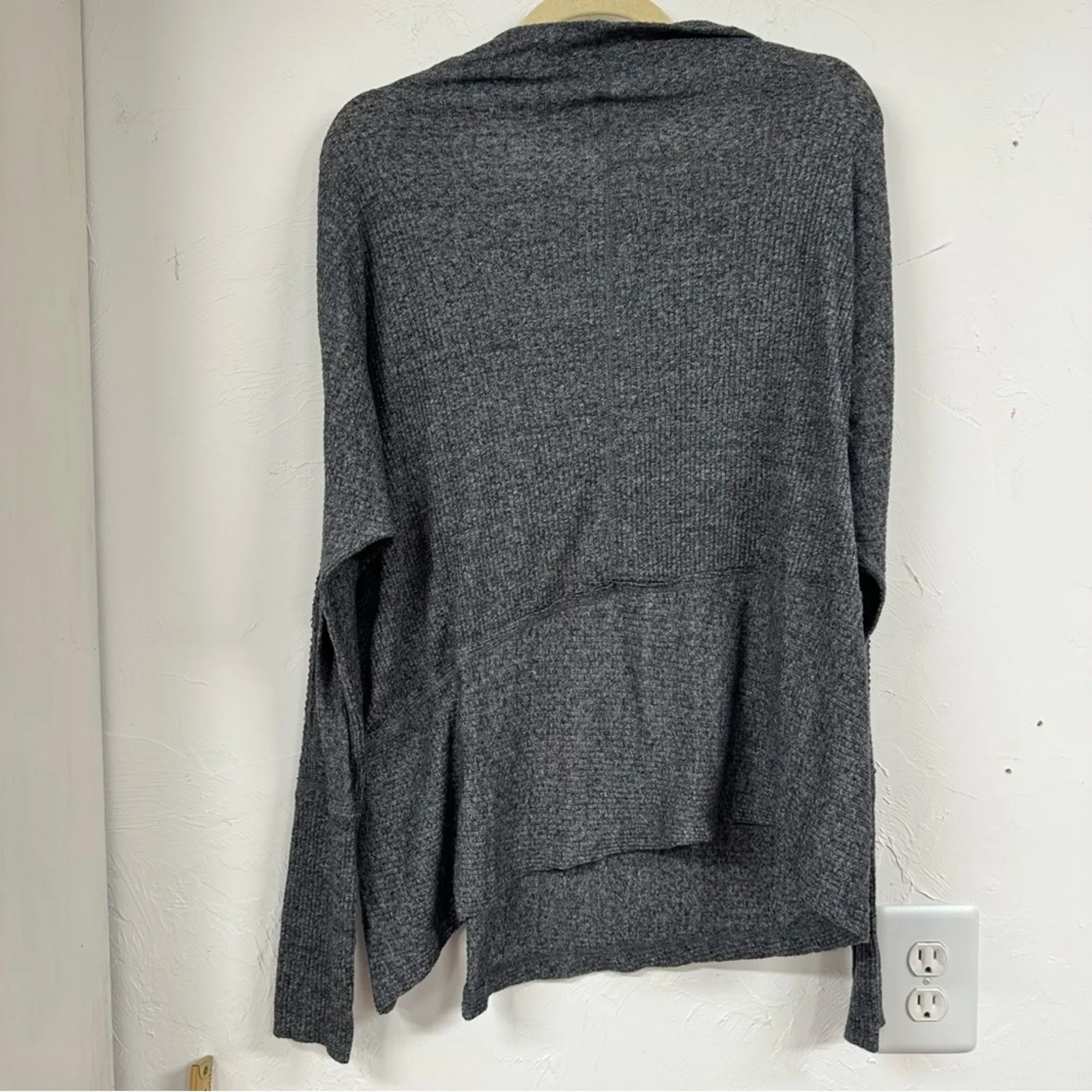 Free People Grey Slouchy Boat Neck Sweater Womens XS Thermal Long Sleeve Boho - Image 7