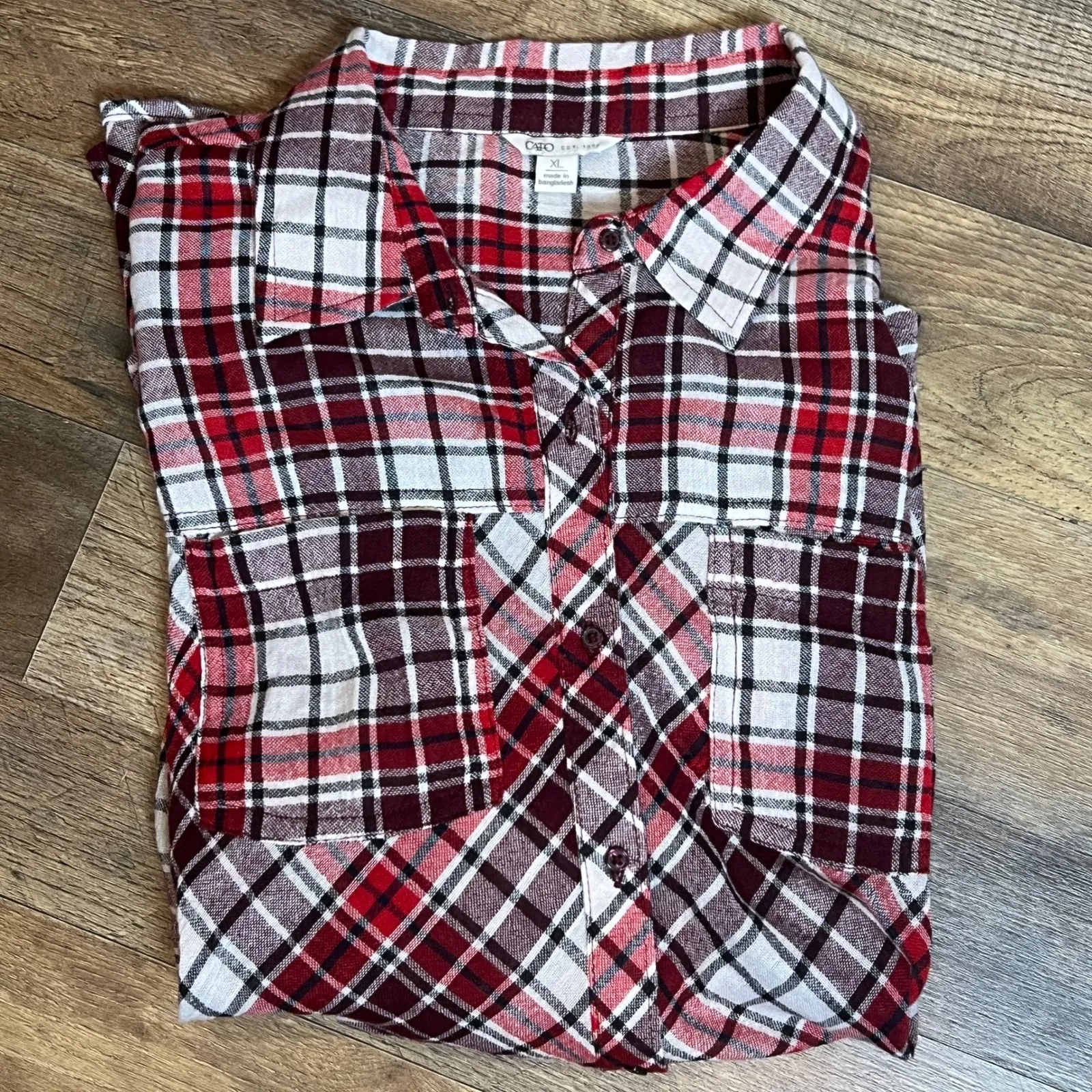 Cato Women's Plaid Button Down Shirt Red Black White Long Sleeve XL - Image 4