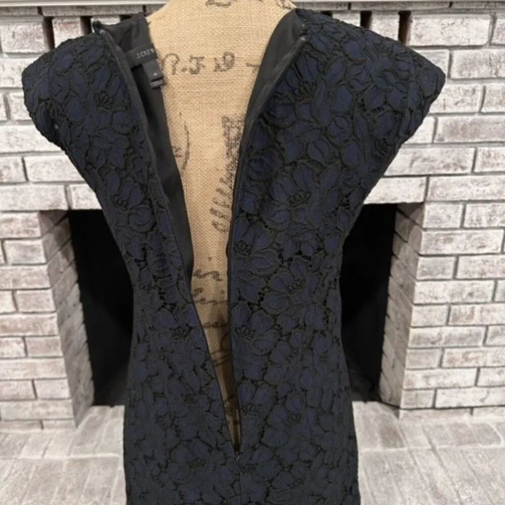 J. Crew‎ Navy & Black Lace V Neck Sheath Dress Size 4 Career Event Dress Up - Image 10