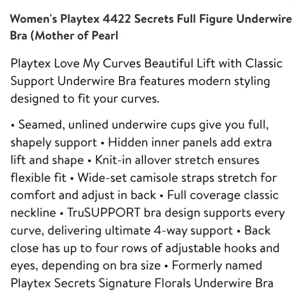 PLAYTEX 4422 Signature Florals Mother of Pearl Unlined Underwire Bra Size 40C - Image 16