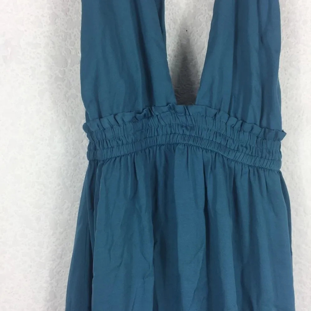 Lulus Unforgettable Night Maxi Dress XS Teal Blue Satin Halter Open Back Beach - Image 9