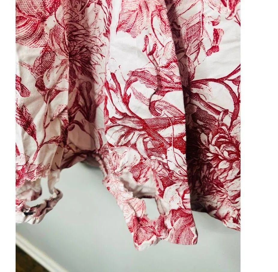 PETERSYN Rustic Red Pink Floral Printed Cotton Puff Sleeves Isodora Dress S - Image 11