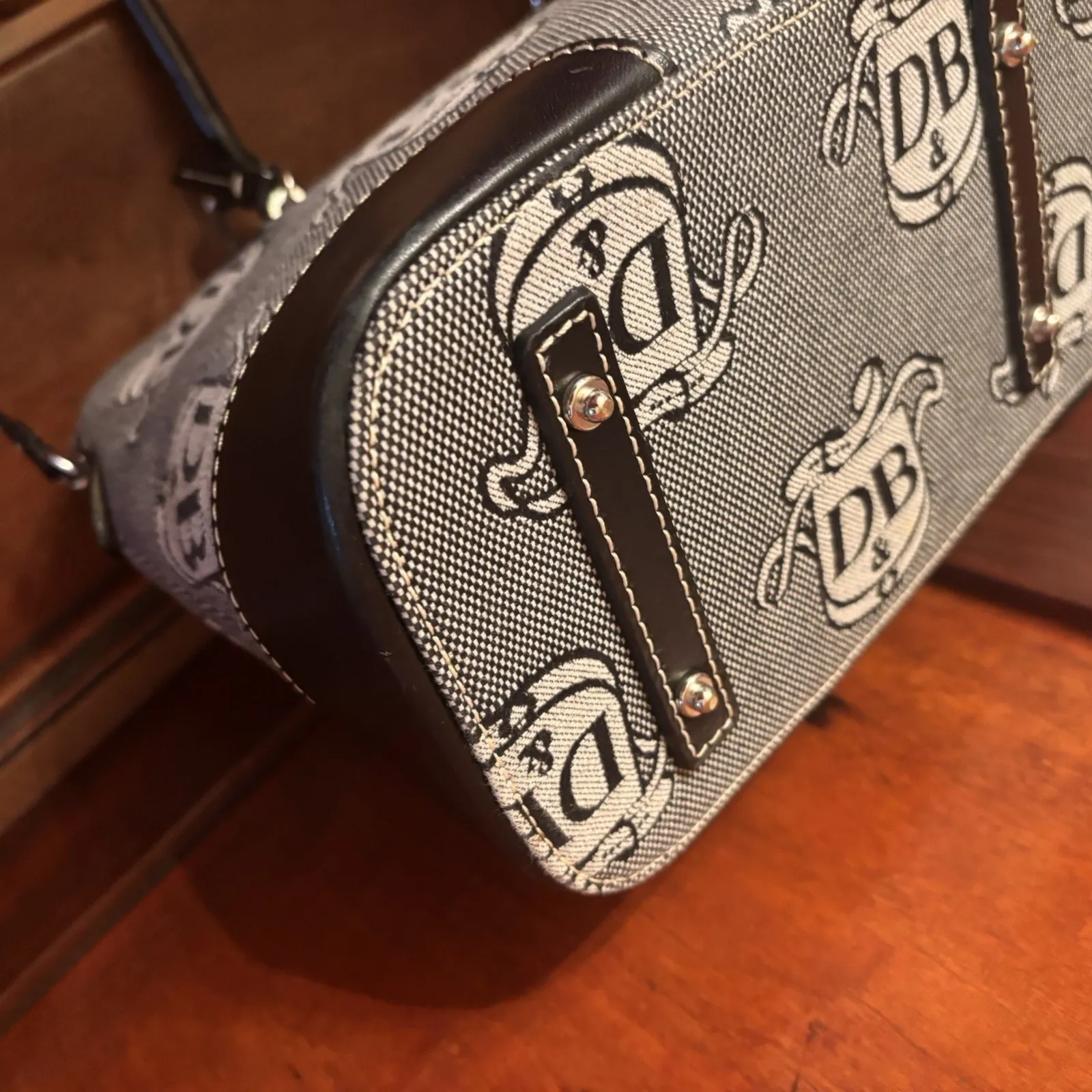 Dooney & Bourke DB Monogram Canvas Satchel Purse Black Leather With Wristlet - Image 11