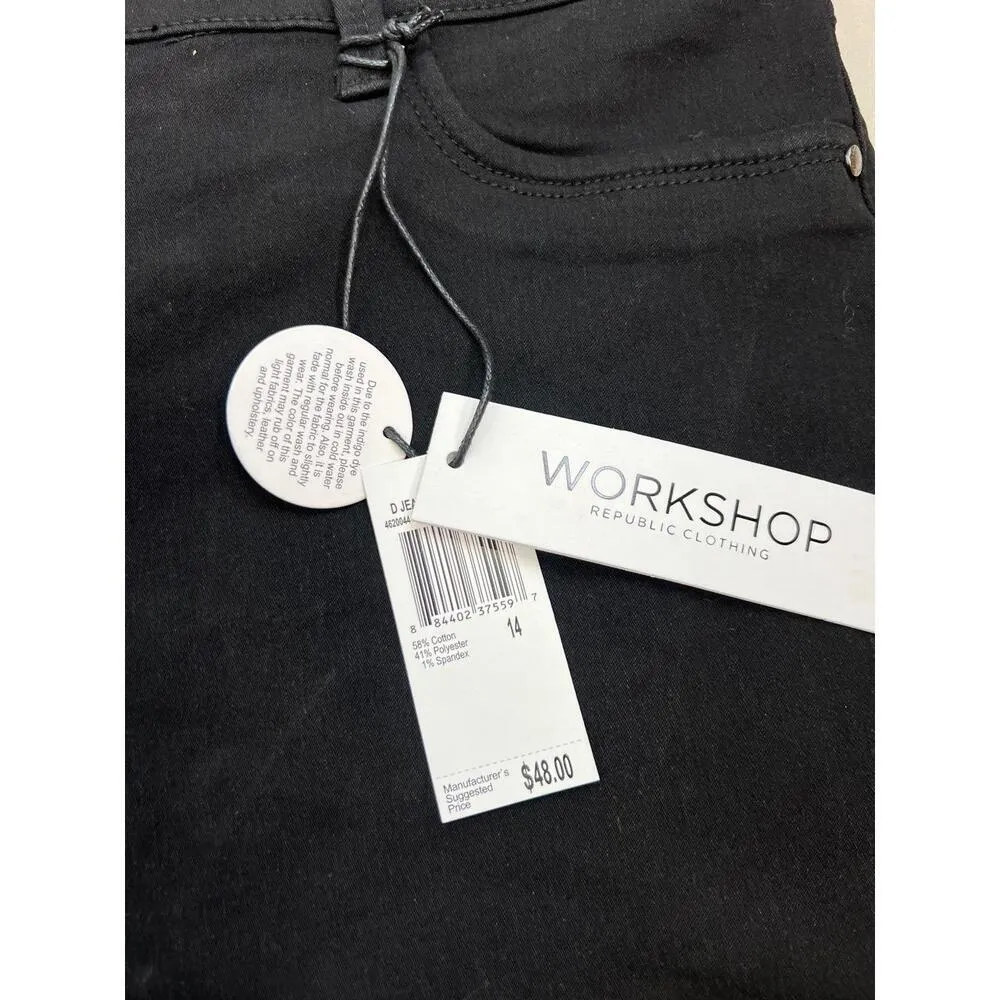 WORKSHOP Republic Jean Shorts Size 14 Black Modern Fit Cuffed Hem Casual Stretch - Image 5