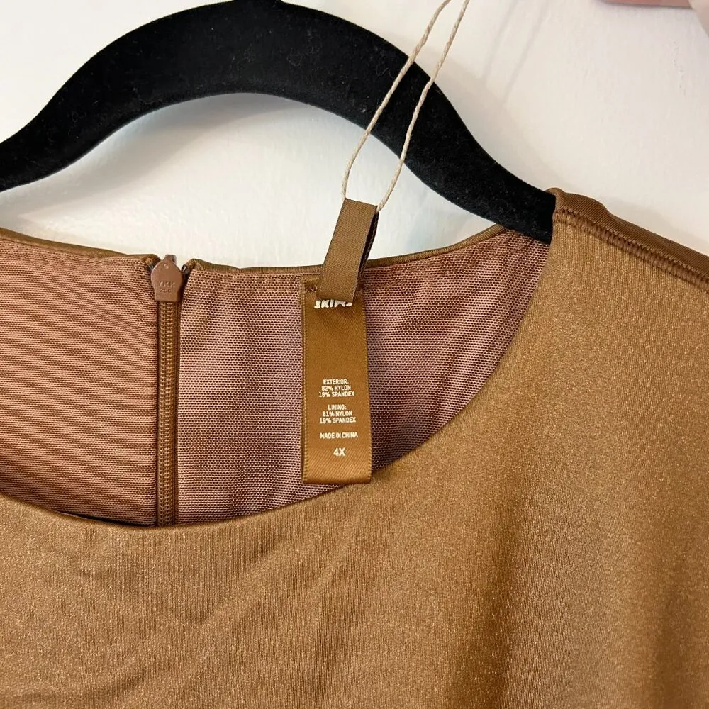 SKIMS The Scoop Neck Long Sleeve Onesie in Caramel Brown Size 4X NWT - Image 4