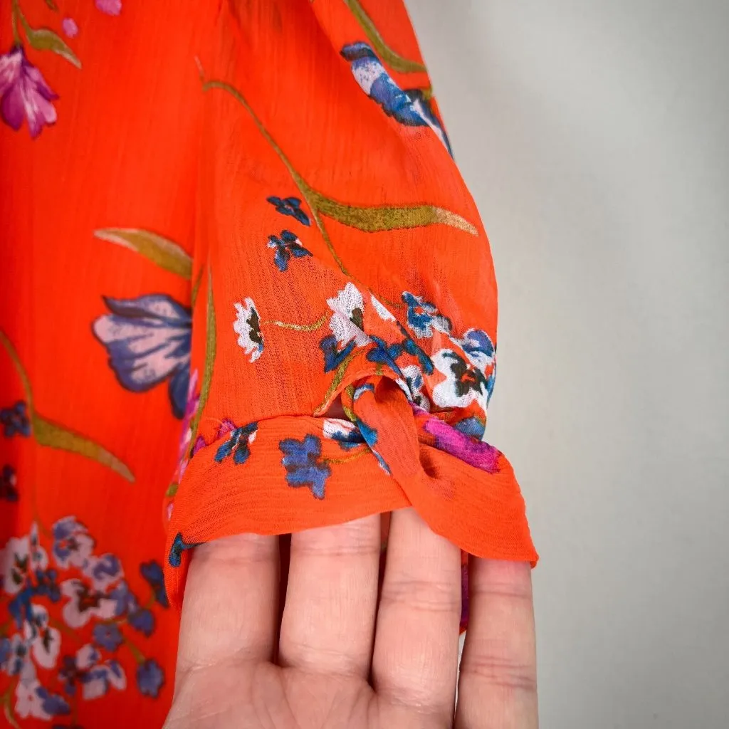 CALVIN KLEIN Dress Womens 14 Orange Floral‎ Chiffon Empire Waist A-Line V-Neck - Image 9