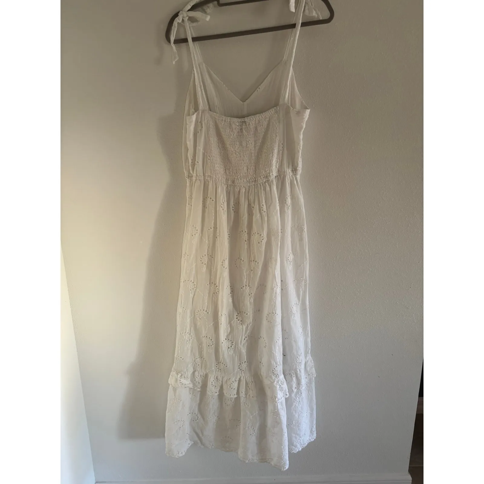 Taylor Dress Womens 12 White Midi Eyelet Tie Tiered Prairie Preppy Boho Coquette - Image 2