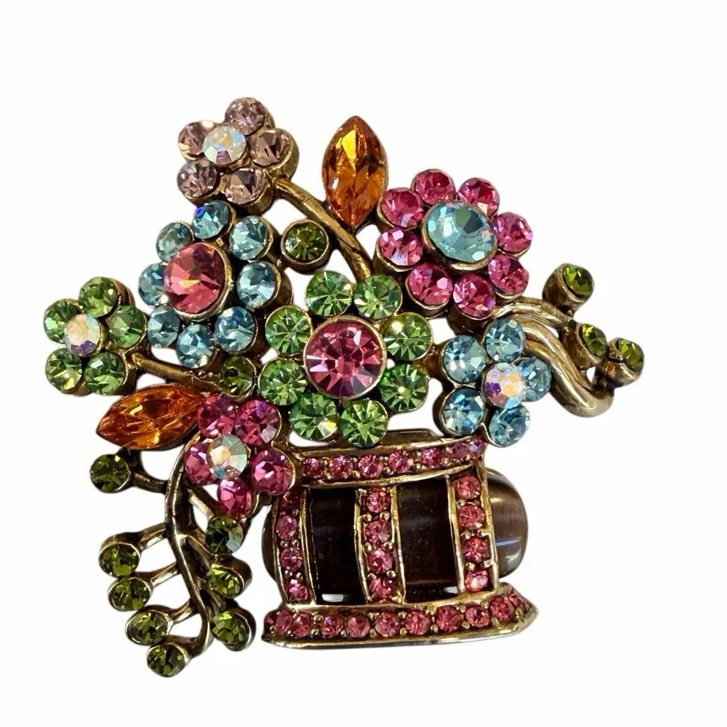 Colorful Rhinestone Flower Basket Brooch - Image 7