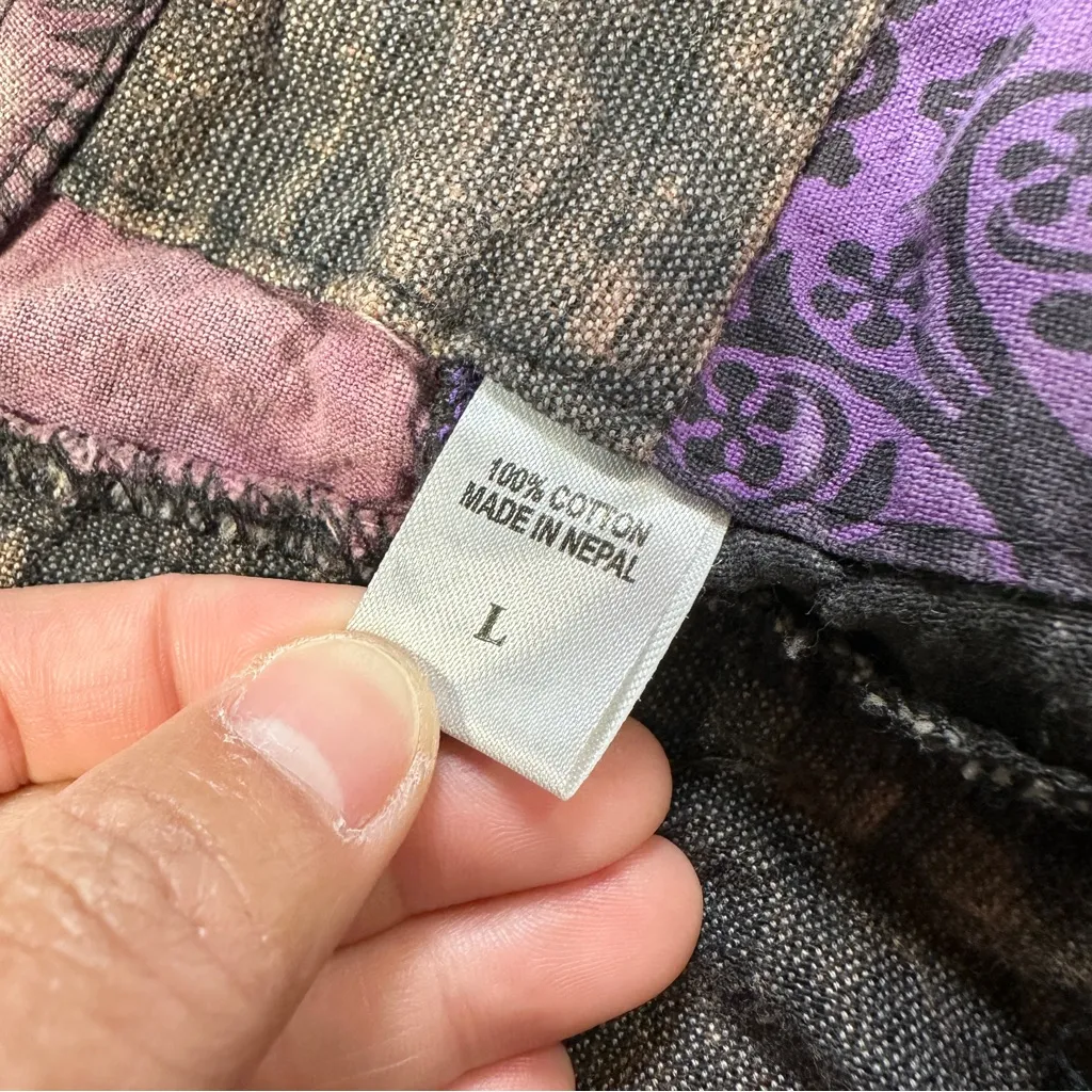 Handmade Patchwork Overall Maxi Baggy Jumpsuit Cotton Boho Hippie Multicolor L Brown Size L - Image 8