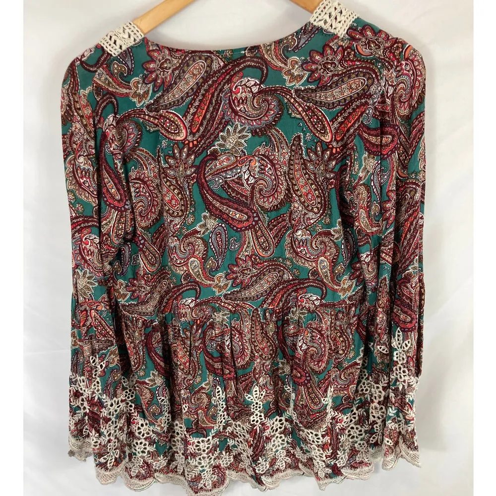 Umgee Paisley Boho Printed Wide Sleeve Blouse Size Medium - Image 7