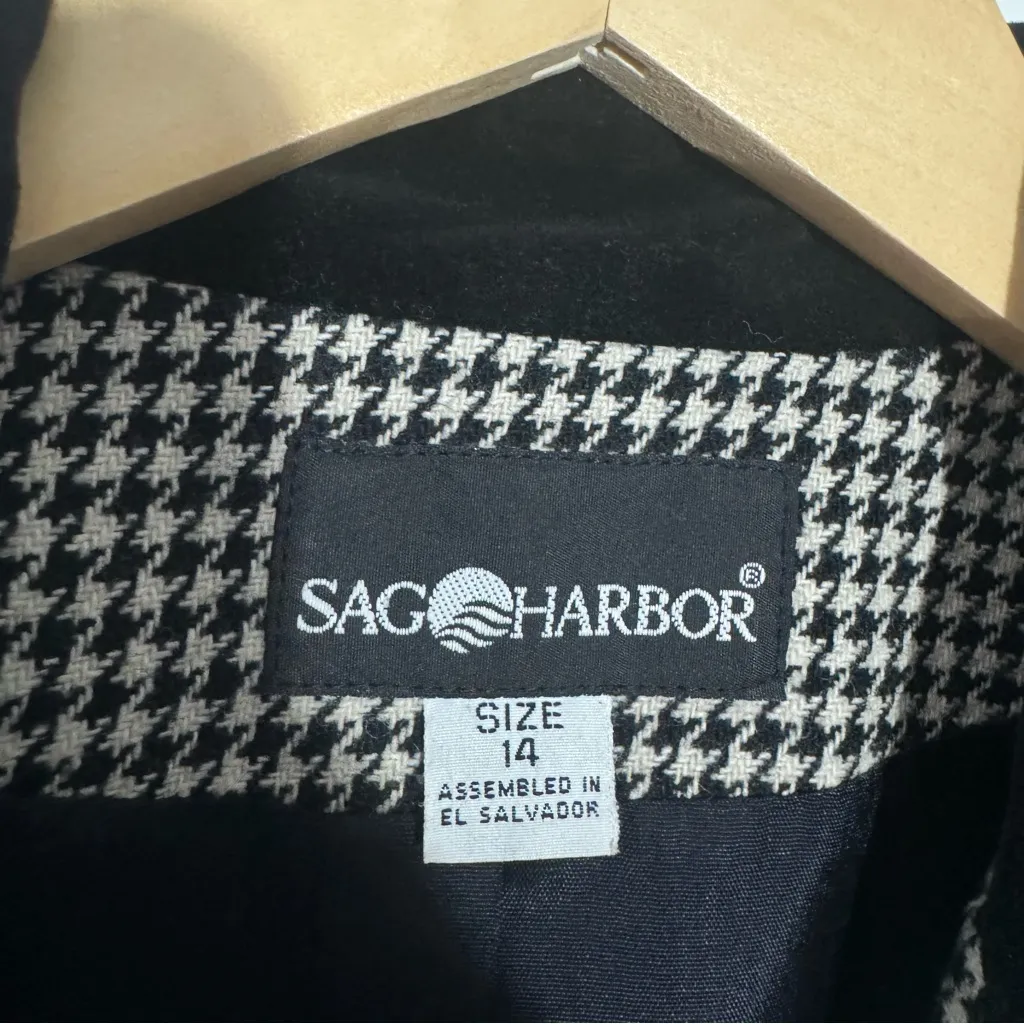 Sag Harbor Wool Blend Houndstooth Print Blazer Velvet Collar Black/White Size 14 - Image 7