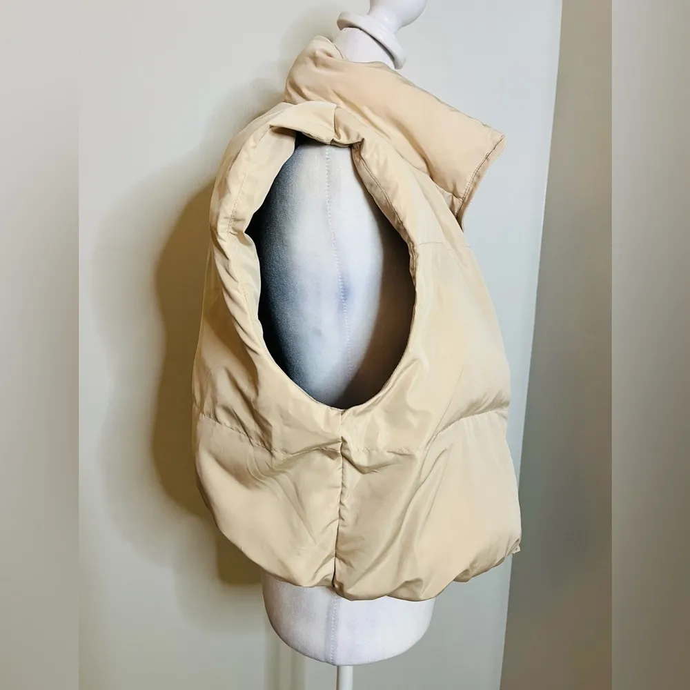 SHEIN Cropped Puffer Vest - Beige/Brown-SHEIN, Medium - Image 3