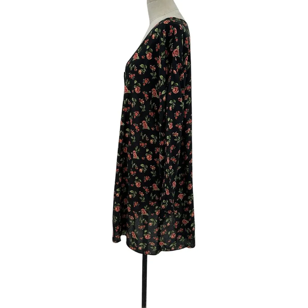 ASOS Floral Print Black Pink Green Button‎ Front Mini Tunic Dress Size US 12 - Image 4