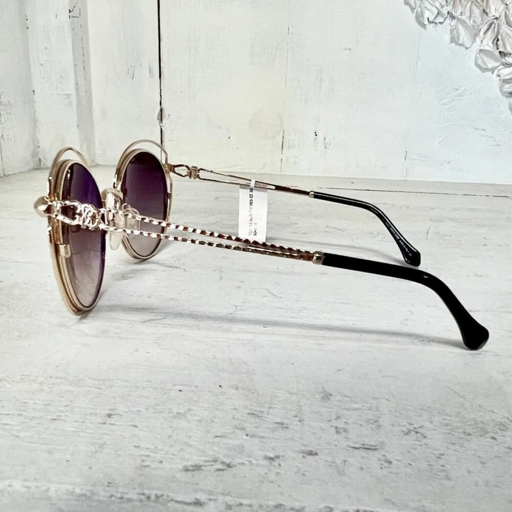 Roberto Cavalli Cascina Metal Gold Round Frame Bown Lens Sunglasses RC1030 - Image 5