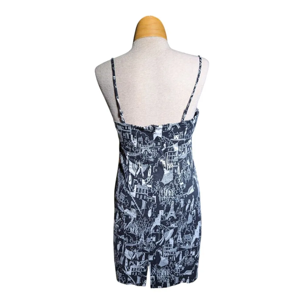 Vtg 1990s Nine West Black White Illustrated Paris City Print Mini Dress Sz 8 - Image 3