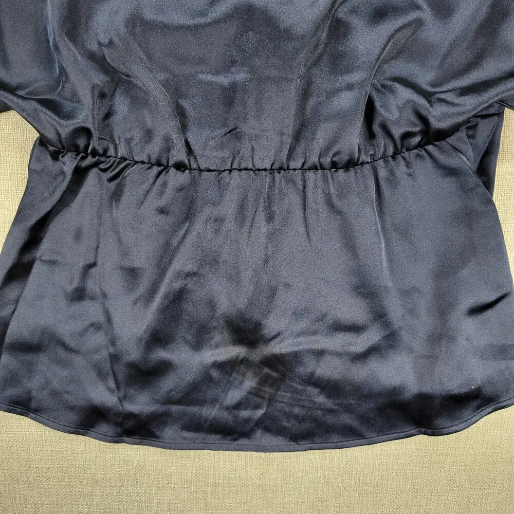 Pleione Womens Blouse S Navy Blue Satin Front Twist V-Neck Kimono 3/4 Sleeve - Image 6