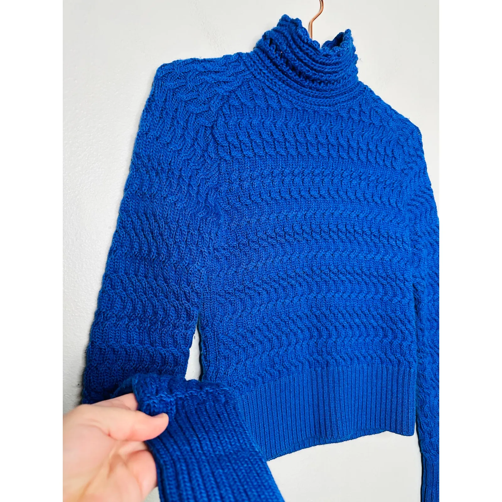 DREYDEN Cobalt Blue Knit 100% Merino Wool High Neck Dyer Sweater Size XS - Image 8