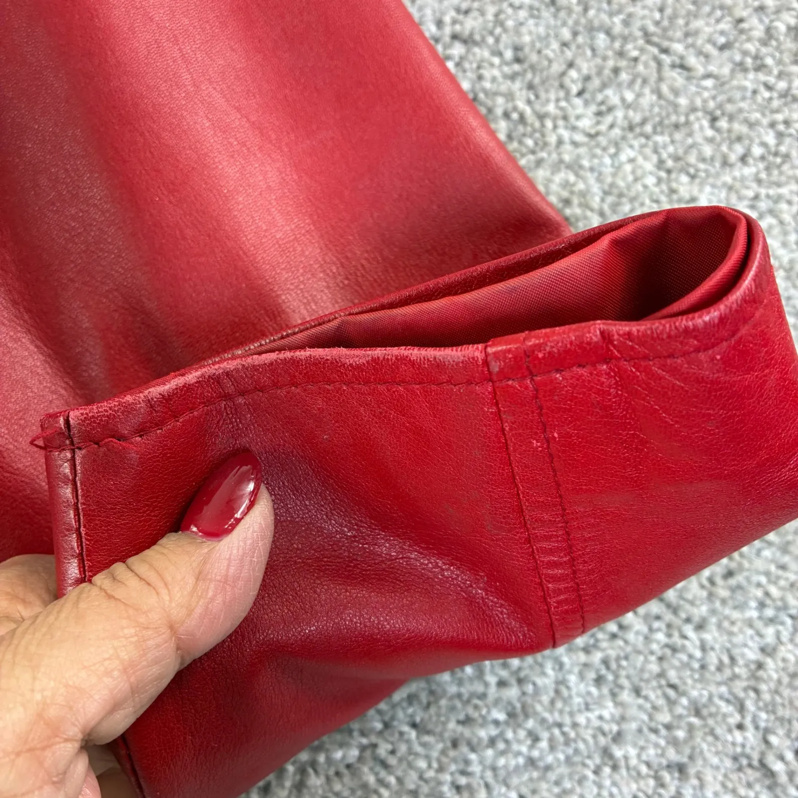 EVAN DAVIES Red Leather Jacket Womens 12 Zip Up Collared Blazer Style Retro VTG - Image 4