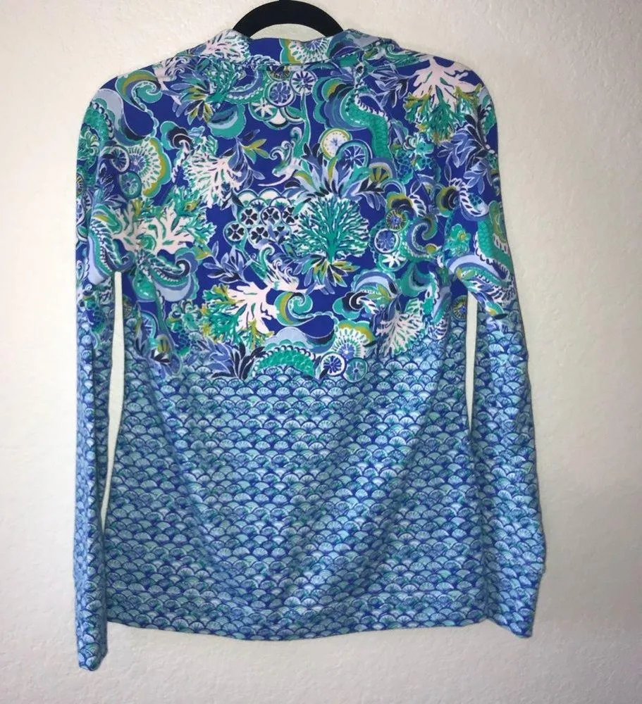 Lilly Pulitzer Top Skipper Popover Blue Grotto Green Teal w/ Gold Zipper XS NWT - Image 9