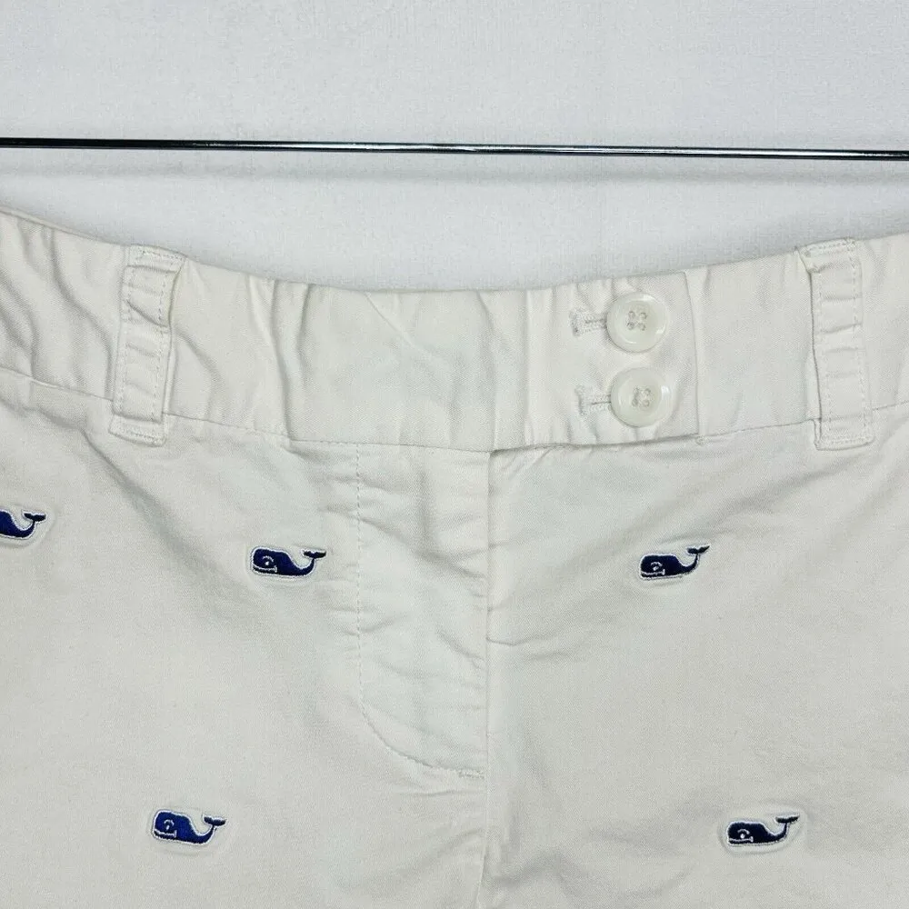 Vineyard Vines Womens Sz 2 (28 x 3.5) Shorts White Blue Embroidered Whales - Image 4