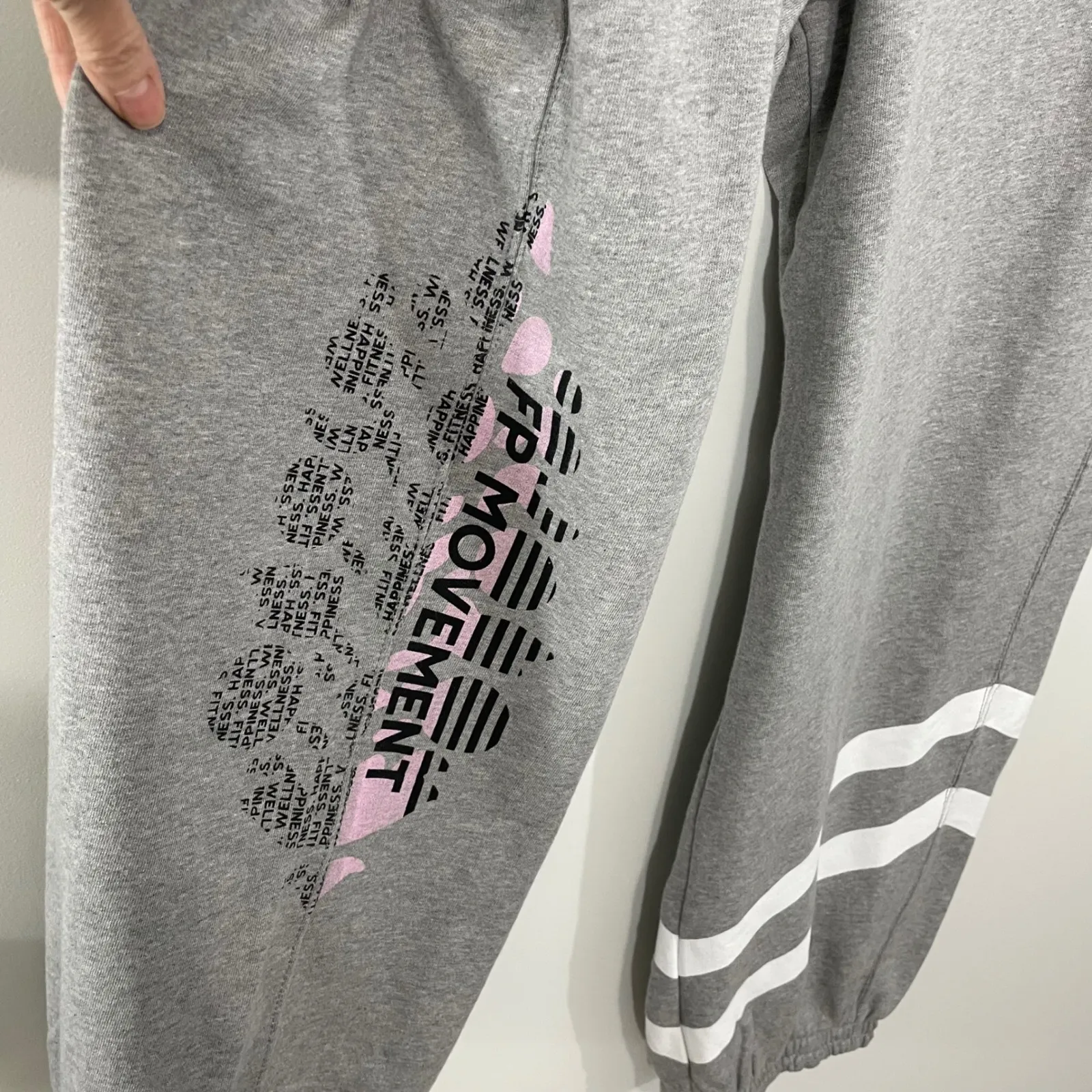 NEW FREE People FP Movement All Star Logo Pants Sweatpants LG Grey Heather White Gray - Image 6