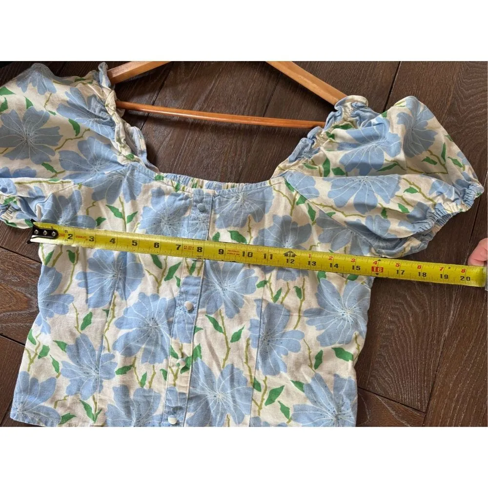 Who What Wear Linen Blend Floral Crop Top Peasant Bohemian Cottagecore Preppy Si - Image 9