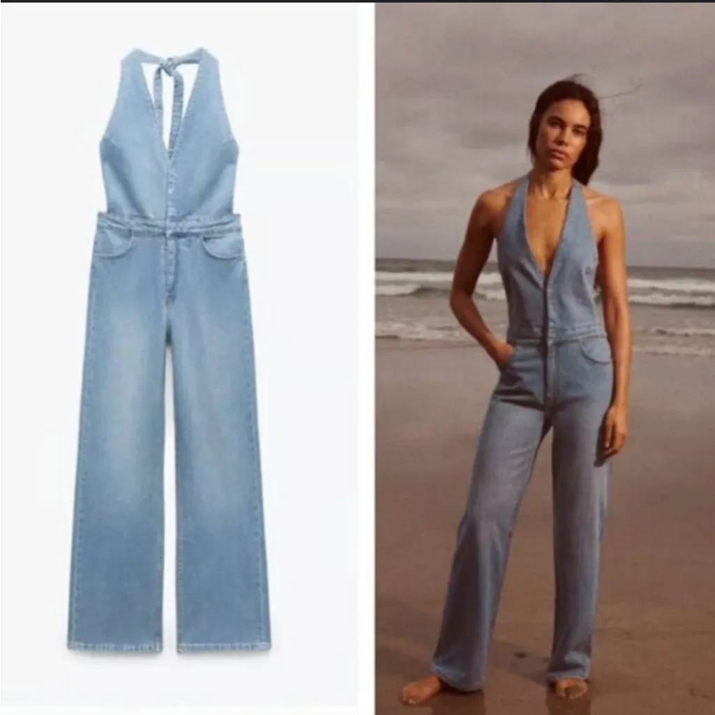 Zara Light Blue Denim Jumpsuit - Image 2