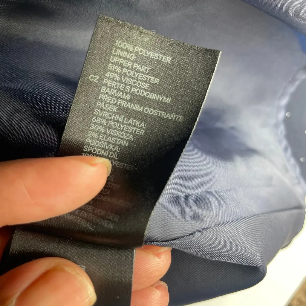 Navy Blue White Polka Dot Fit & Flare Sleeveless Rockabilly Midi Dress Sz 6 - Image 9