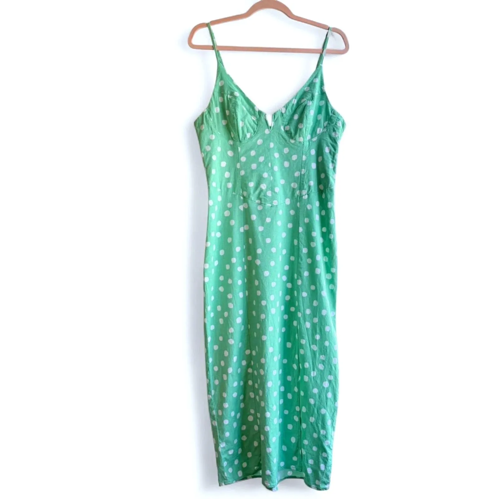 Urban Outfitters Dolce Vita Linen Blend Midi Dress in Green & White Polka Dots M - Image 2