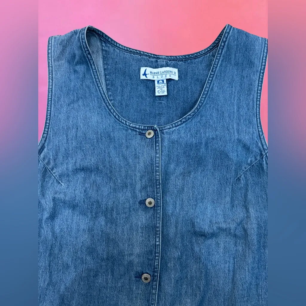 Vintage 90s Marsh Landing II Blue Denim Button Up Overalls Dress - 2X / XXL - Image 2